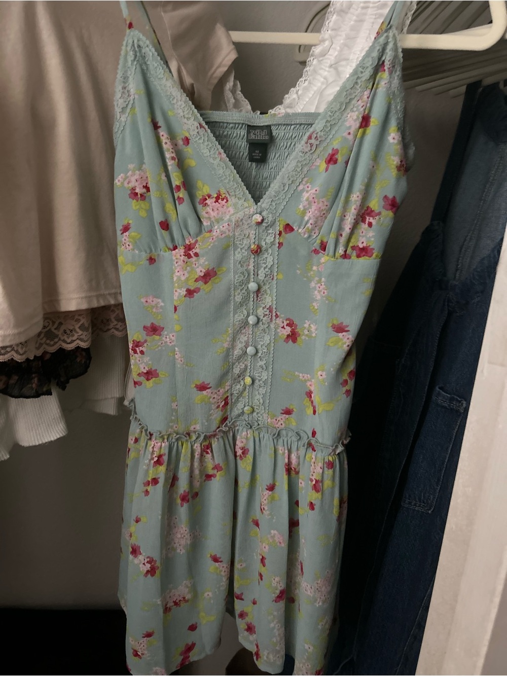 Floral Lace Drop Waist Mint Dress